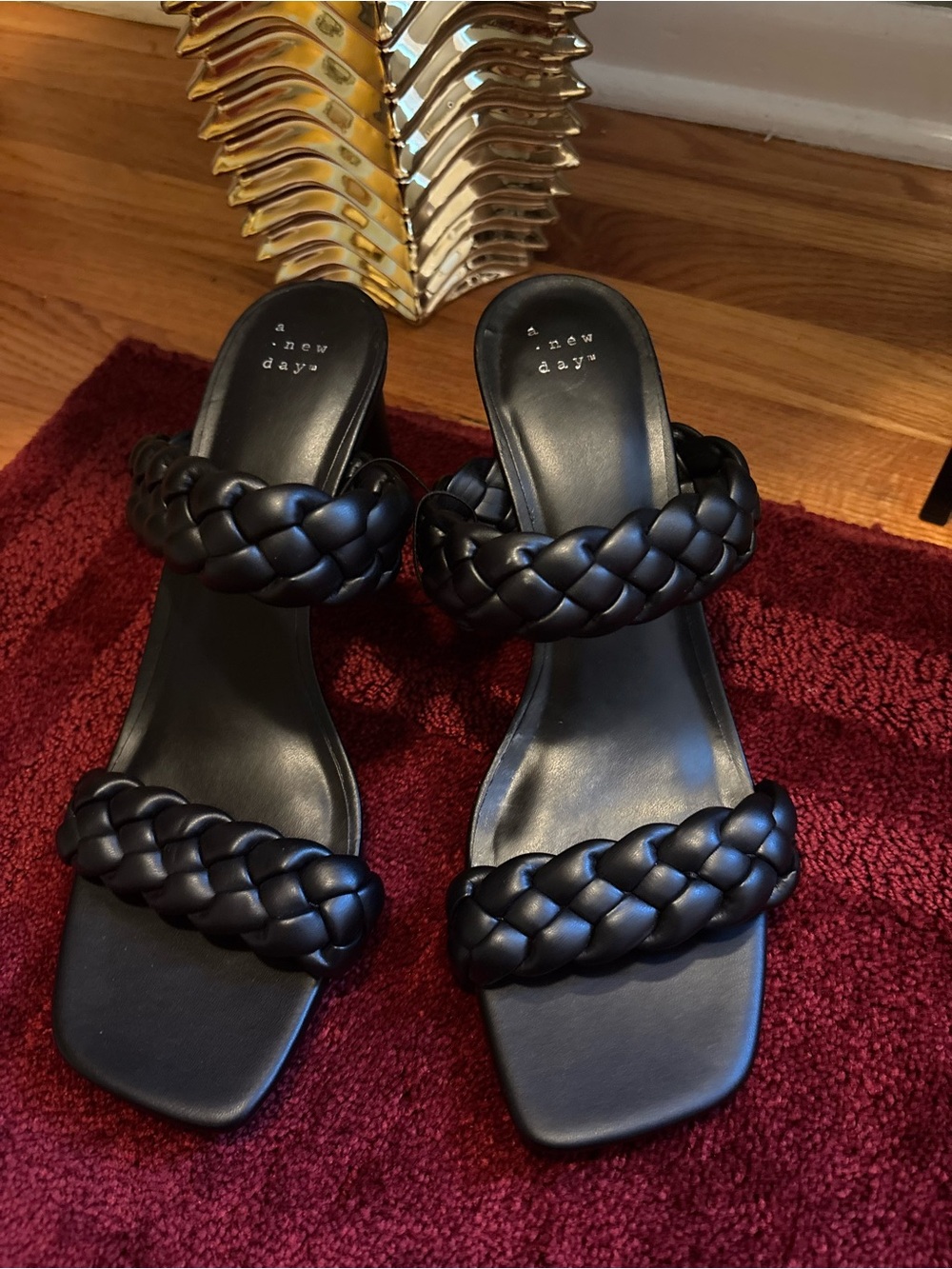 A New Day women's black braided block heel sandals
